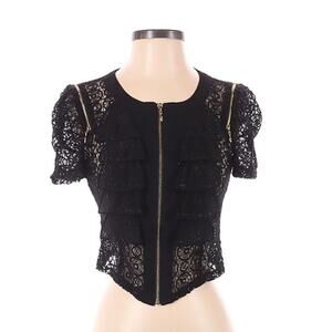 Dohao black lace and gold zipper cardigan jacket, size 40 or small